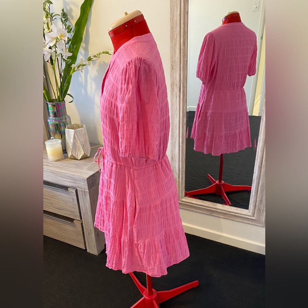 Size 12 - Forever New Posie Textured Smock Shirt Dress in Pink Cosmos - Picture 8 of 13